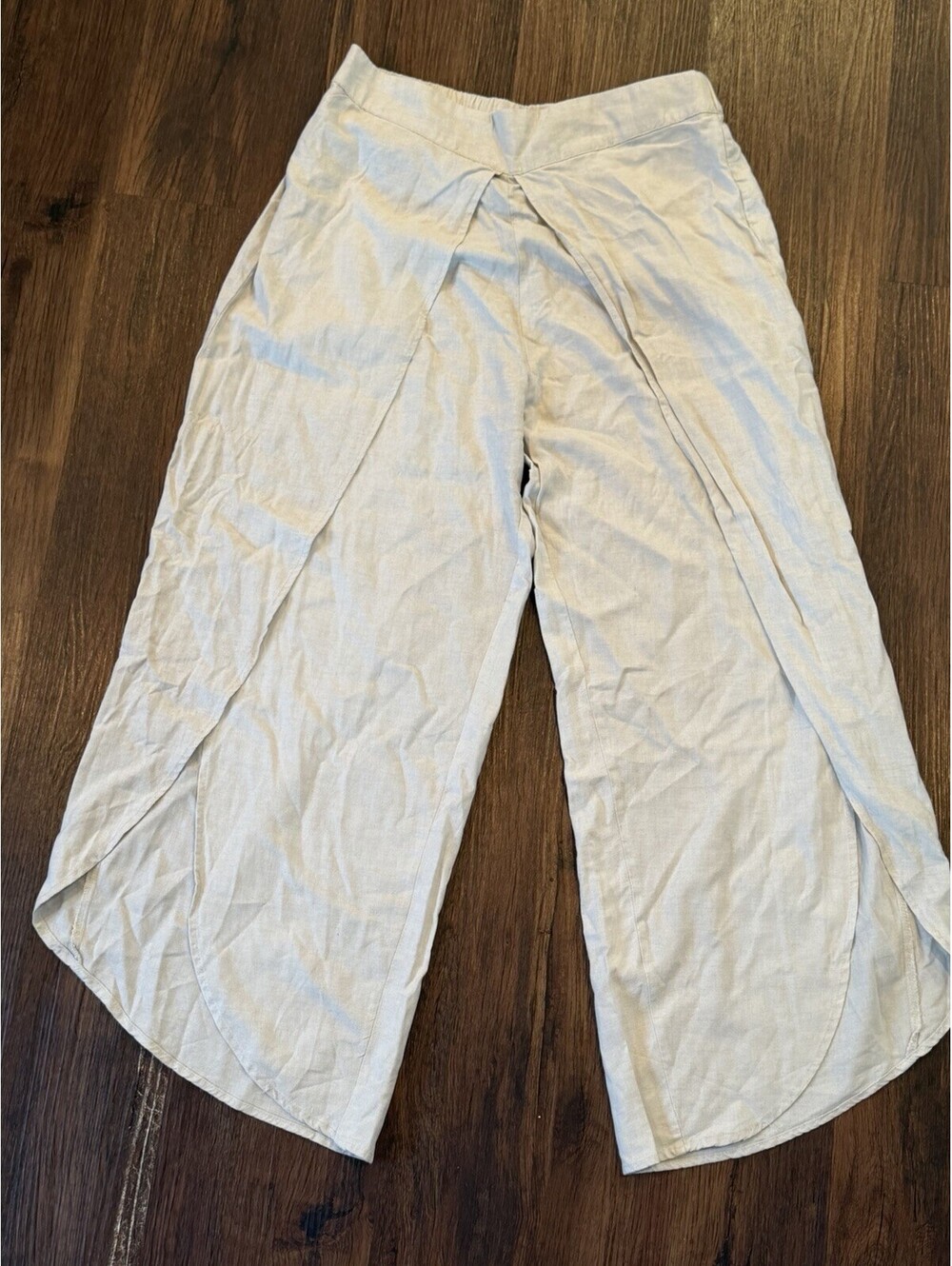 Pull&Bear Women’s White Wide Leg Pants Size L Wrap Front Overlay Casual